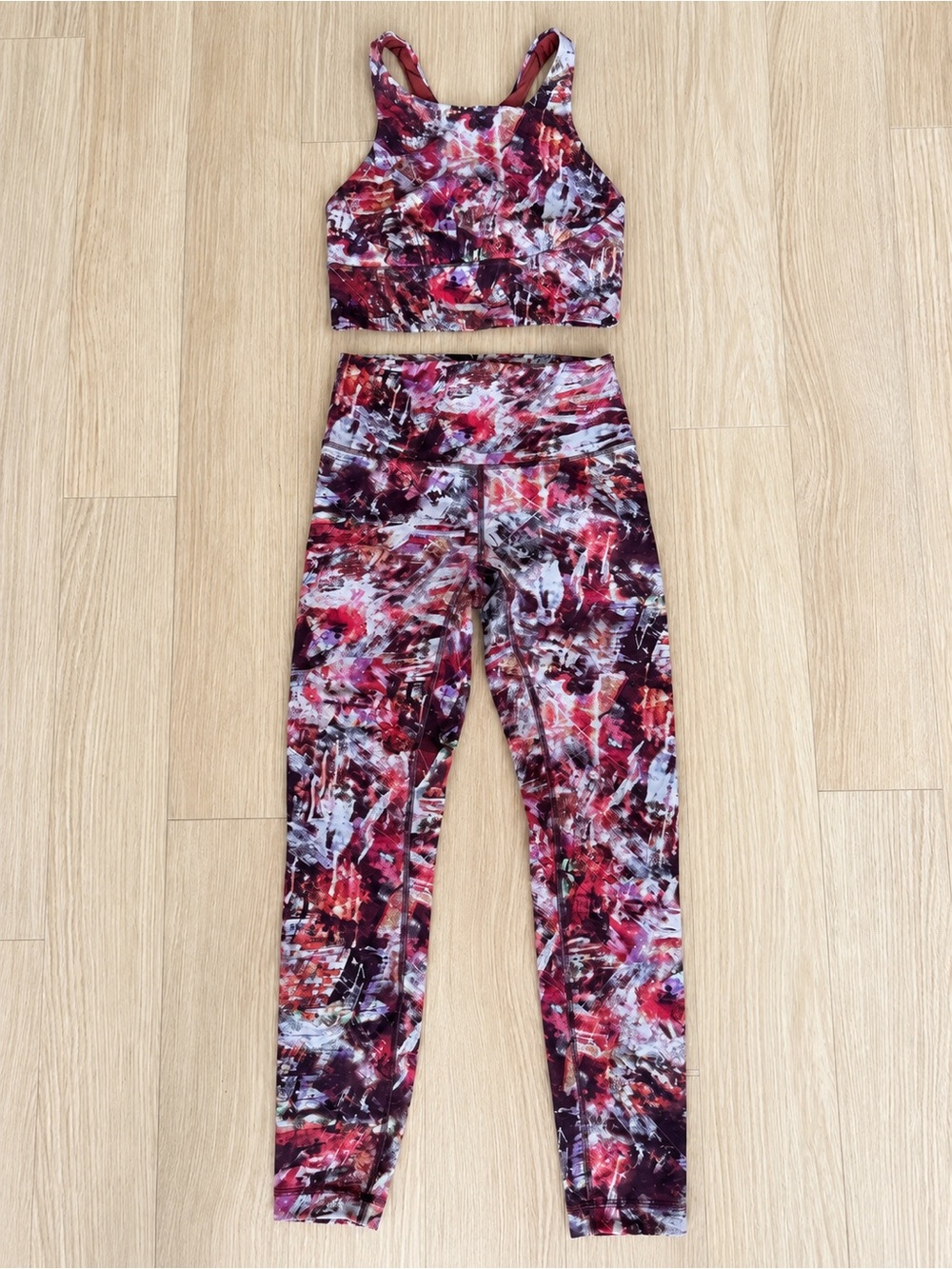 lululemon athletica Red and Pink Abstract Print Leggings & Sports Bra Set